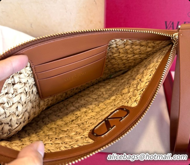 Best Luxury Valentino Straw & Calfskin Clutch 22068 Brown 2026