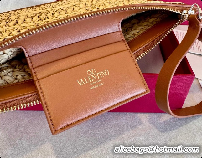 Best Luxury Valentino Straw & Calfskin Clutch 22068 Brown 2026