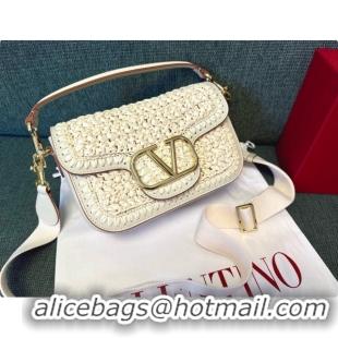 Low Price Valentino Straw & Calfskin Locò VLogo Shoulder Bag 2046 White 2026