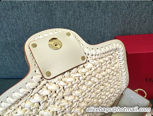 Low Price Valentino Straw & Calfskin Locò VLogo Shoulder Bag 2046 White 2026