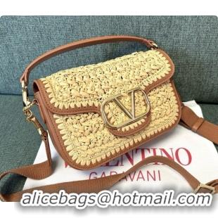Good Product Valentino Straw & Calfskin Locò VLogo Shoulder Bag 2046 Brown 2026