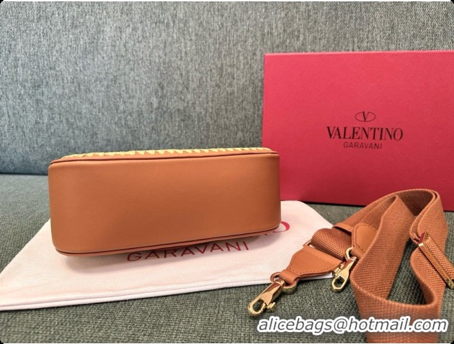 Good Product Valentino Straw & Calfskin Locò VLogo Shoulder Bag 2046 Brown 2026