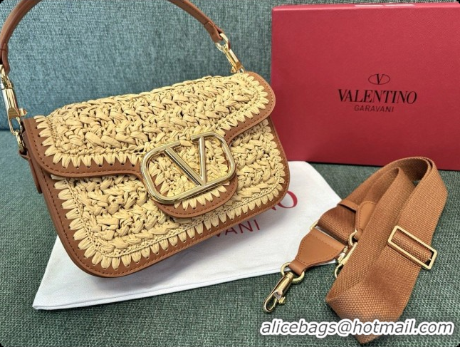 Good Product Valentino Straw & Calfskin Locò VLogo Shoulder Bag 2046 Brown 2026
