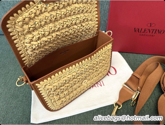 Good Product Valentino Straw & Calfskin Locò VLogo Shoulder Bag 2046 Brown 2026