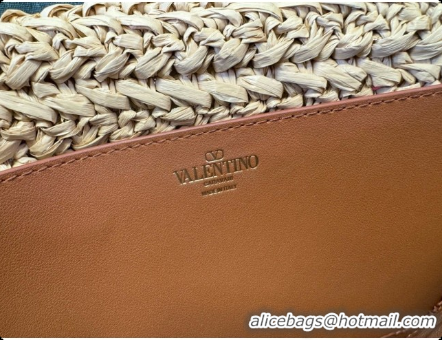 Good Product Valentino Straw & Calfskin Locò VLogo Shoulder Bag 2046 Brown 2026