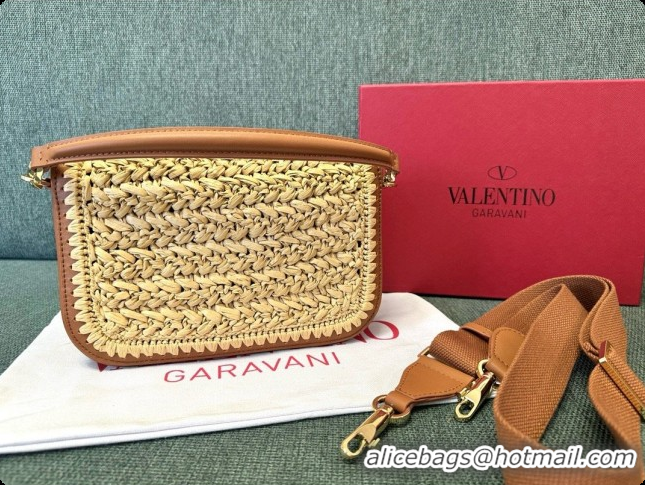 Good Product Valentino Straw & Calfskin Locò VLogo Shoulder Bag 2046 Brown 2026