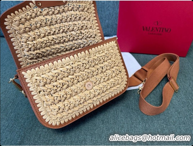 Good Product Valentino Straw & Calfskin Locò VLogo Shoulder Bag 2046 Brown 2026