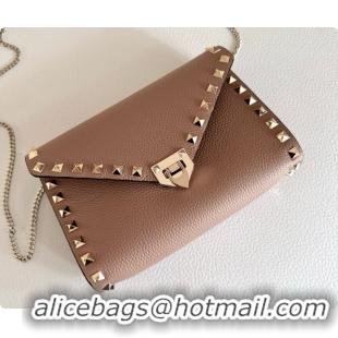 New Design Valentino Mini Rockstud Grainy Calfskin Chain Bag 2069 Nude Pink 2026
