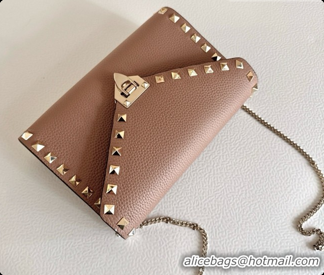 New Design Valentino Mini Rockstud Grainy Calfskin Chain Bag 2069 Nude Pink 2026