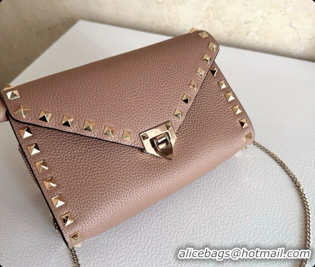 New Design Valentino Mini Rockstud Grainy Calfskin Chain Bag 2069 Nude Pink 2026