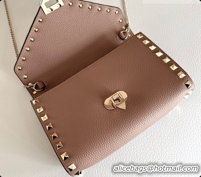 New Design Valentino Mini Rockstud Grainy Calfskin Chain Bag 2069 Nude Pink 2026