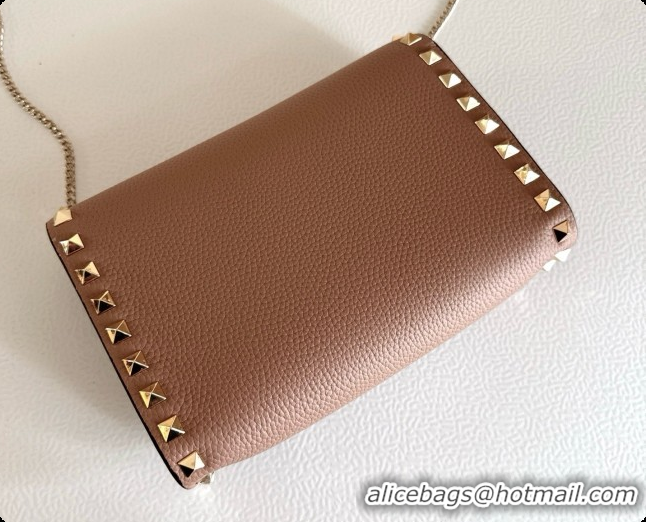 New Design Valentino Mini Rockstud Grainy Calfskin Chain Bag 2069 Nude Pink 2026
