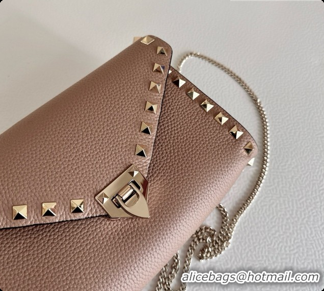 New Design Valentino Mini Rockstud Grainy Calfskin Chain Bag 2069 Nude Pink 2026