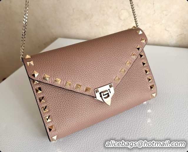 New Design Valentino Mini Rockstud Grainy Calfskin Chain Bag 2069 Nude Pink 2026