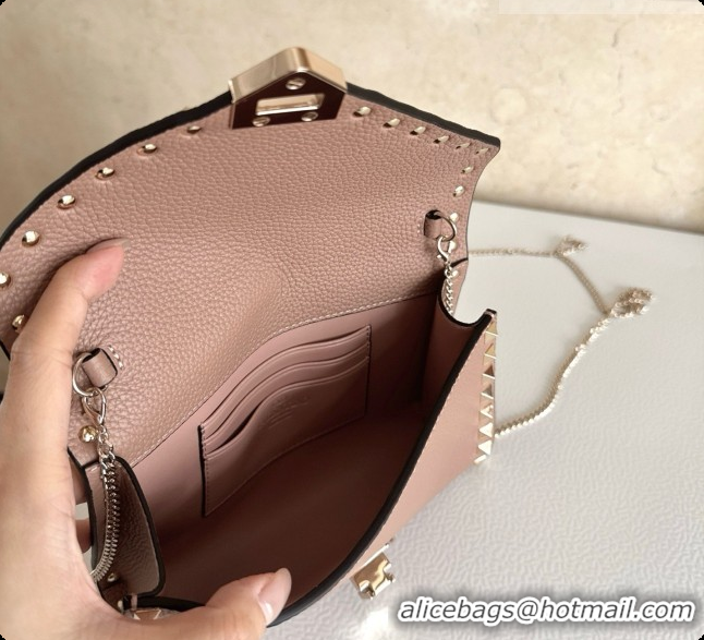 New Design Valentino Mini Rockstud Grainy Calfskin Chain Bag 2069 Nude Pink 2026