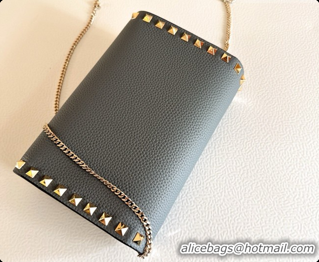 Top Quality Valentino Mini Rockstud Grainy Calfskin Chain Bag 2069 Dusty Blue 2026
