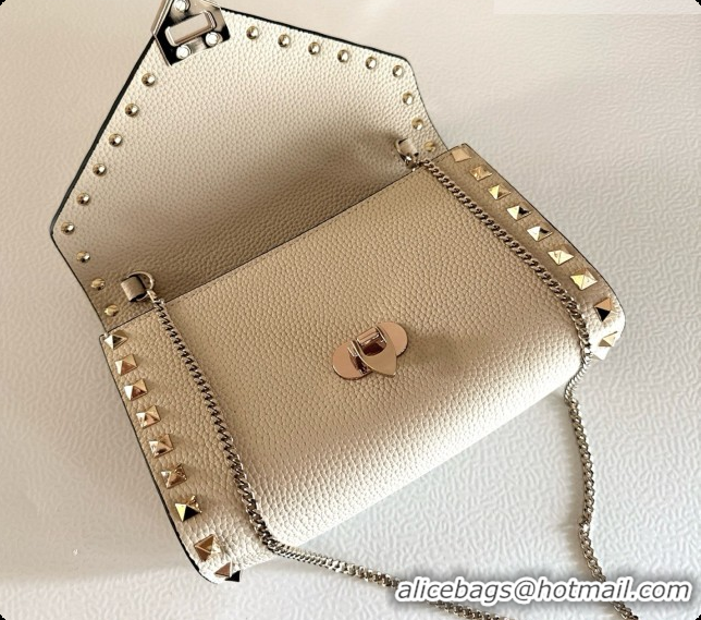 Best Quality Valentino Mini Rockstud Grainy Calfskin Chain Bag 2069 White 2026