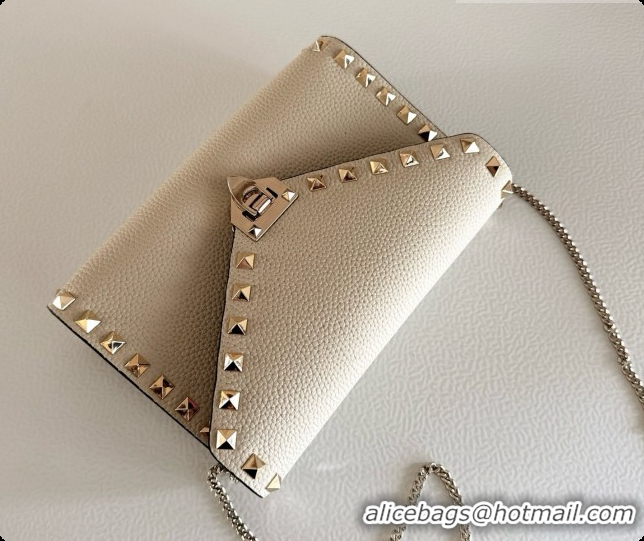 Best Quality Valentino Mini Rockstud Grainy Calfskin Chain Bag 2069 White 2026