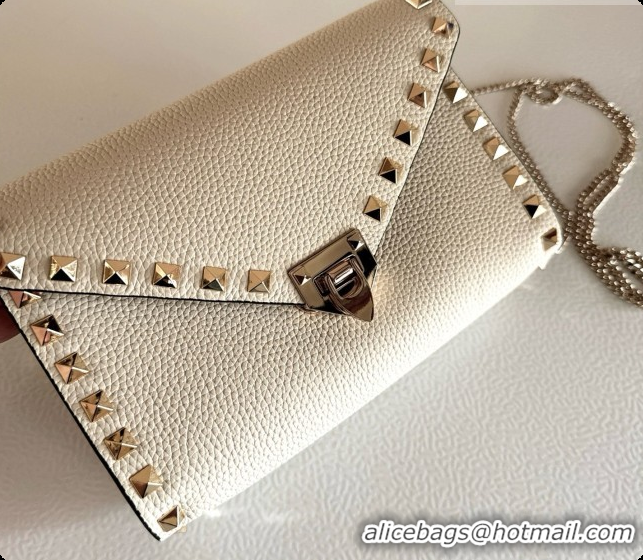 Best Quality Valentino Mini Rockstud Grainy Calfskin Chain Bag 2069 White 2026