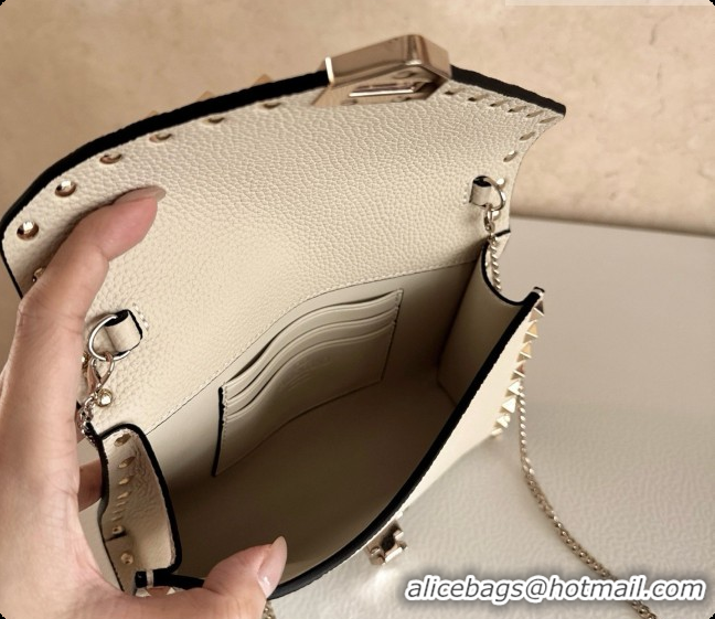 Best Quality Valentino Mini Rockstud Grainy Calfskin Chain Bag 2069 White 2026