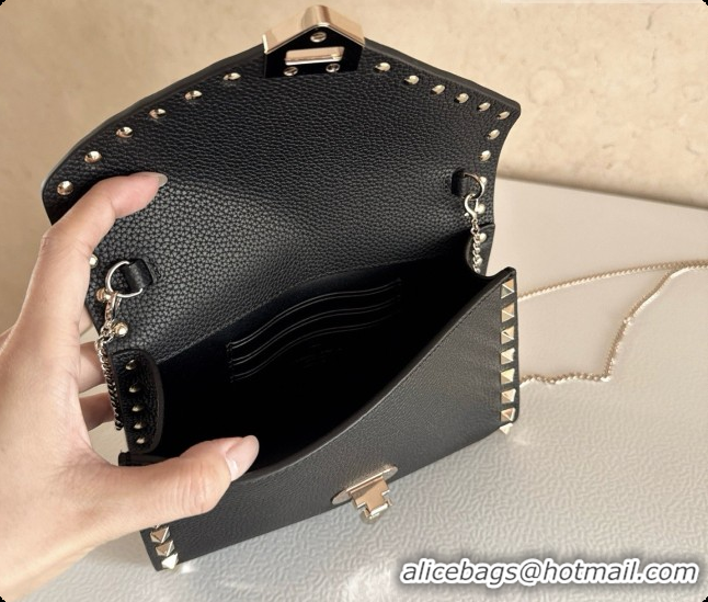 Stylish Valentino Mini Rockstud Grainy Calfskin Chain Bag 2069 Black 2026