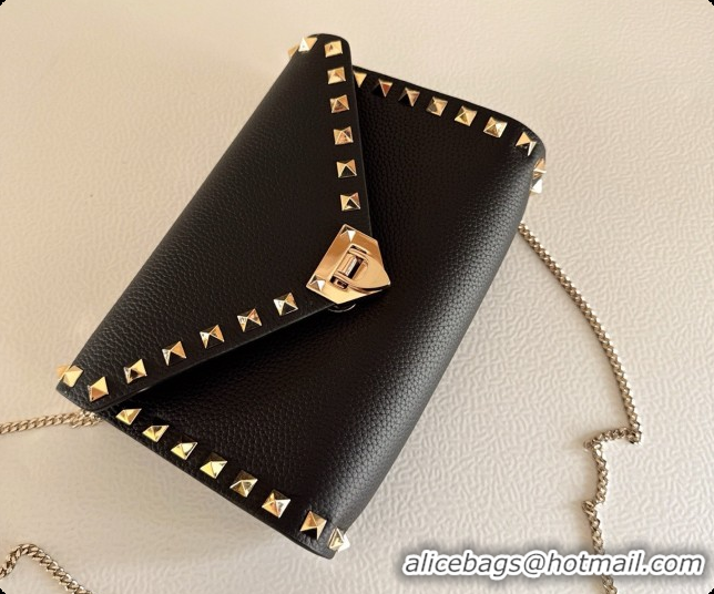 Stylish Valentino Mini Rockstud Grainy Calfskin Chain Bag 2069 Black 2026