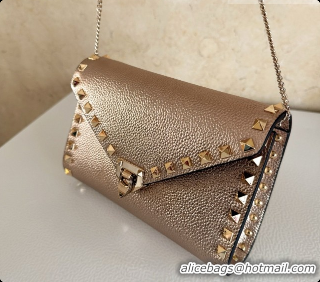 Stylish Valentino Mini Rockstud Grainy Calfskin Chain Bag 2069 Pink Gold 2026