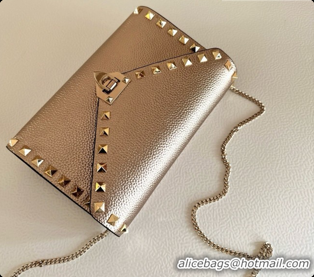 Stylish Valentino Mini Rockstud Grainy Calfskin Chain Bag 2069 Pink Gold 2026
