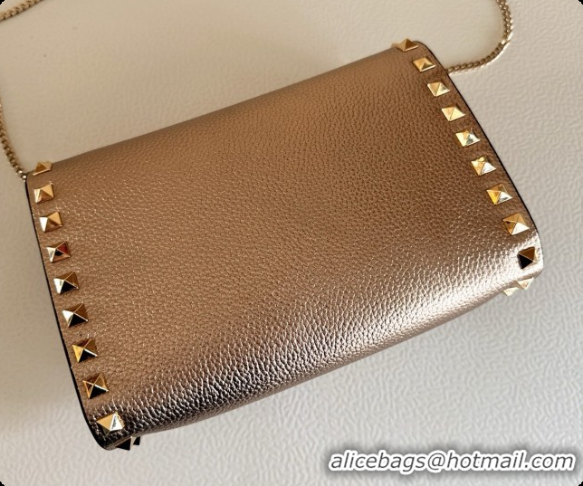 Stylish Valentino Mini Rockstud Grainy Calfskin Chain Bag 2069 Pink Gold 2026