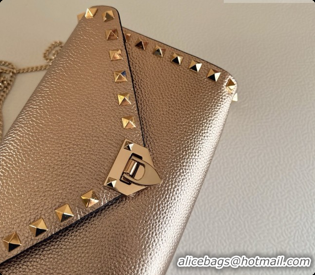 Stylish Valentino Mini Rockstud Grainy Calfskin Chain Bag 2069 Pink Gold 2026