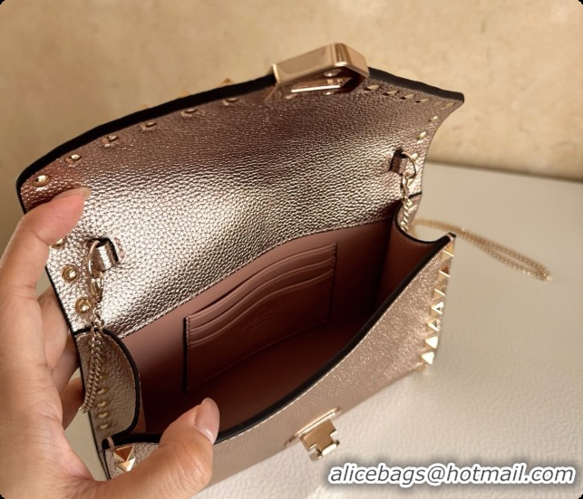 Stylish Valentino Mini Rockstud Grainy Calfskin Chain Bag 2069 Pink Gold 2026