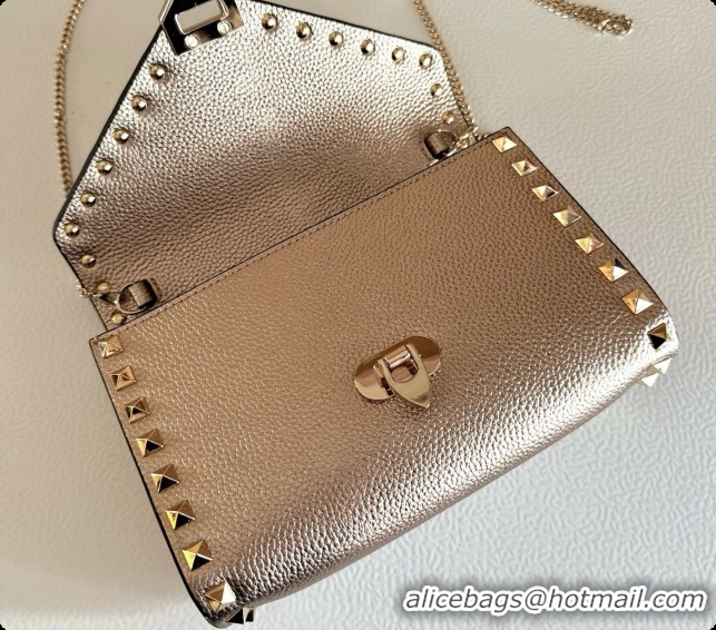 Stylish Valentino Mini Rockstud Grainy Calfskin Chain Bag 2069 Pink Gold 2026
