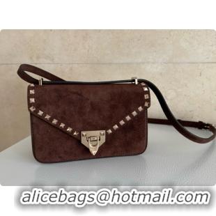 Good Quality Valentino Small Rockstud Suede Shoulder Bag 2027 Dark Brown 2026