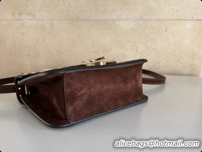 Good Quality Valentino Small Rockstud Suede Shoulder Bag 2027 Dark Brown 2026