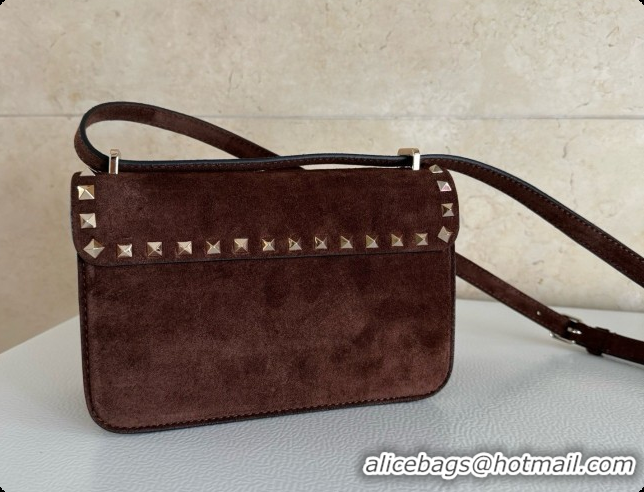 Good Quality Valentino Small Rockstud Suede Shoulder Bag 2027 Dark Brown 2026