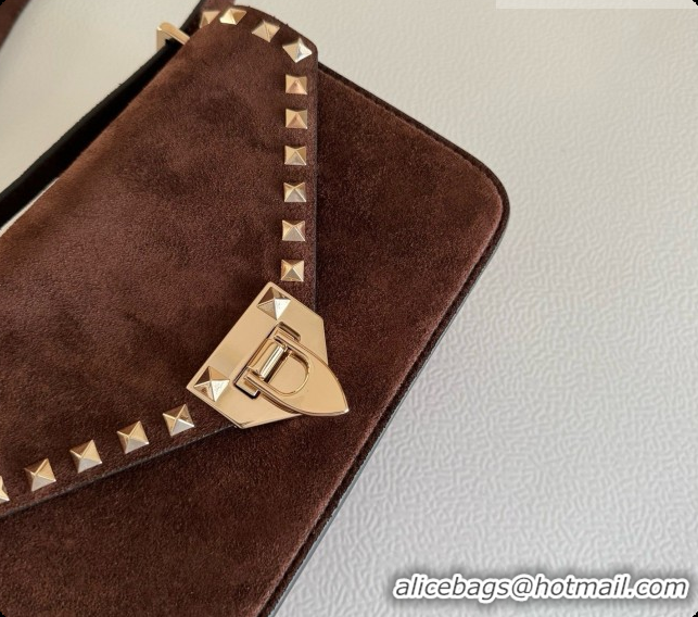 Good Quality Valentino Small Rockstud Suede Shoulder Bag 2027 Dark Brown 2026