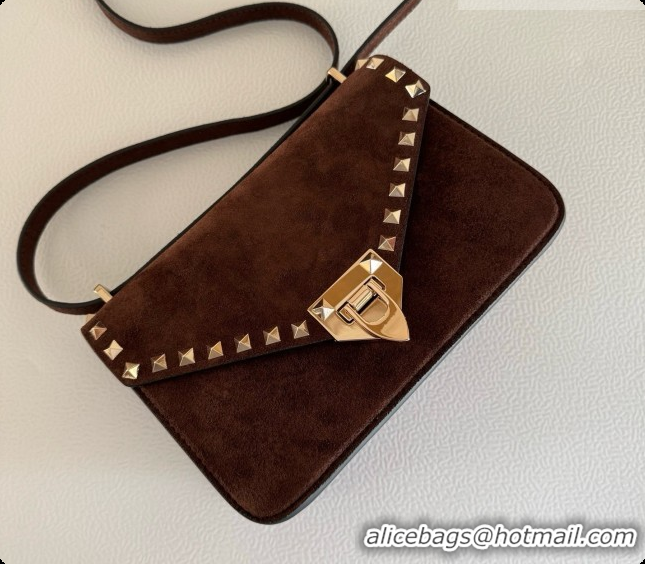 Good Quality Valentino Small Rockstud Suede Shoulder Bag 2027 Dark Brown 2026