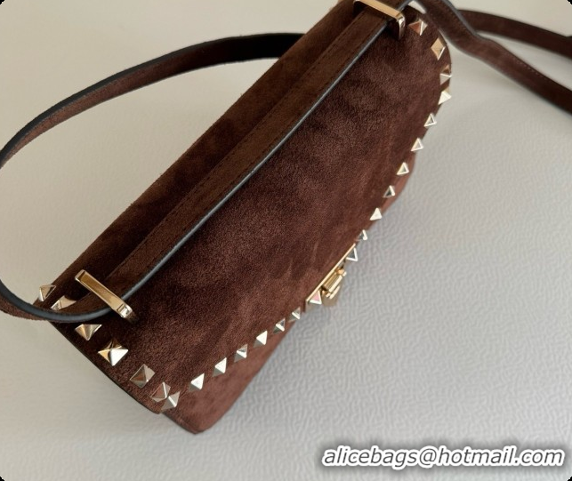 Good Quality Valentino Small Rockstud Suede Shoulder Bag 2027 Dark Brown 2026