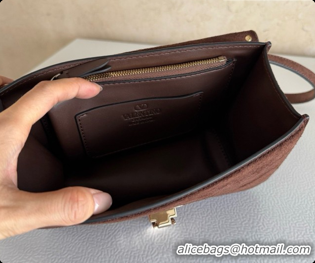 Good Quality Valentino Small Rockstud Suede Shoulder Bag 2027 Dark Brown 2026