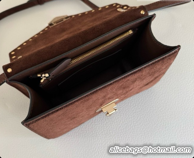 Good Quality Valentino Small Rockstud Suede Shoulder Bag 2027 Dark Brown 2026