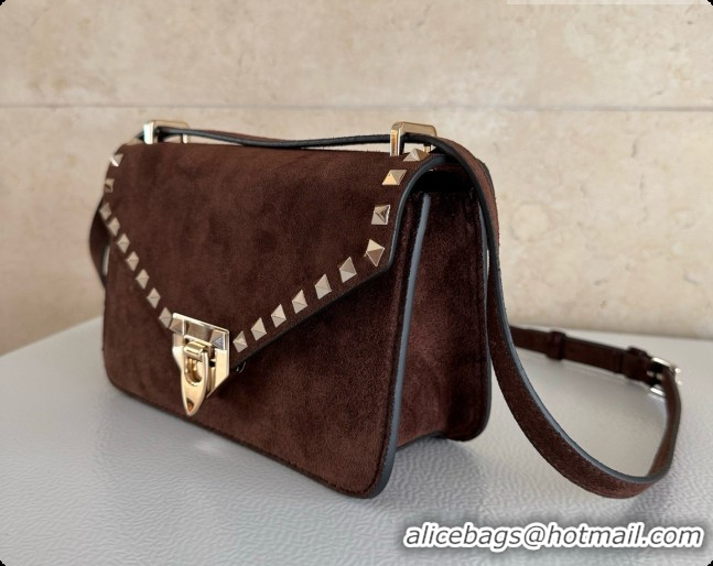 Good Quality Valentino Small Rockstud Suede Shoulder Bag 2027 Dark Brown 2026