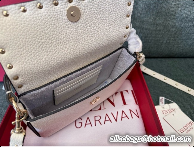 Best Price Valentino Rockstud Grainy Calfskin Pouch 3022 White 2026