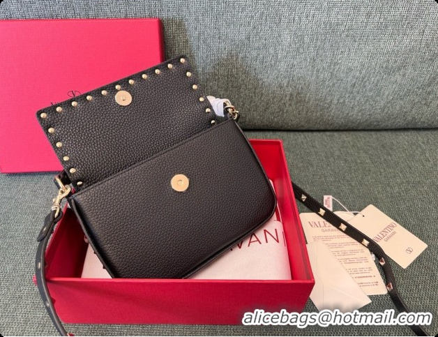 Sumptuous Valentino Rockstud Grainy Calfskin Pouch 3022 Black 2026