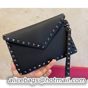 Discounts Valentino Rockstud Grainy Calfskin Pouch 1139 Black 2026