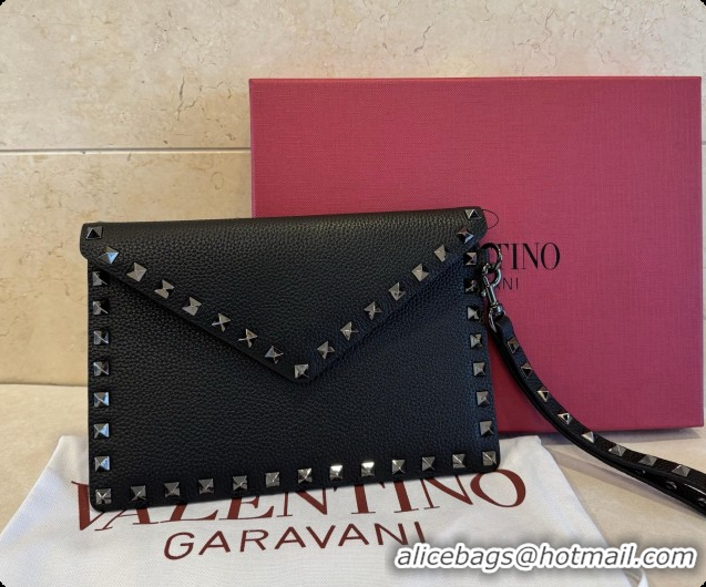 Discounts Valentino Rockstud Grainy Calfskin Pouch 1139 Black 2026