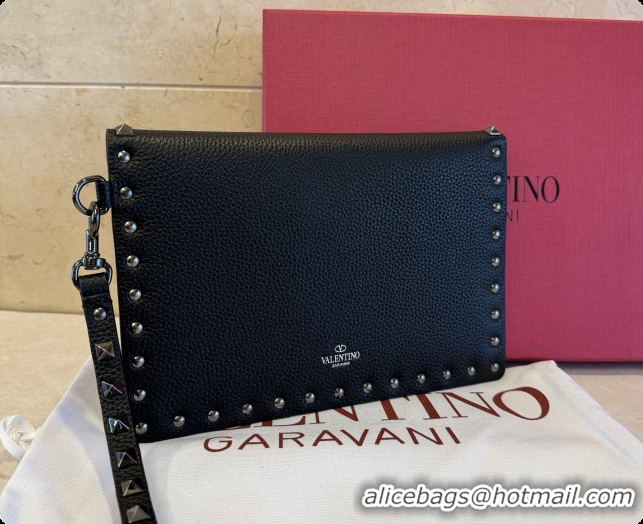 Discounts Valentino Rockstud Grainy Calfskin Pouch 1139 Black 2026