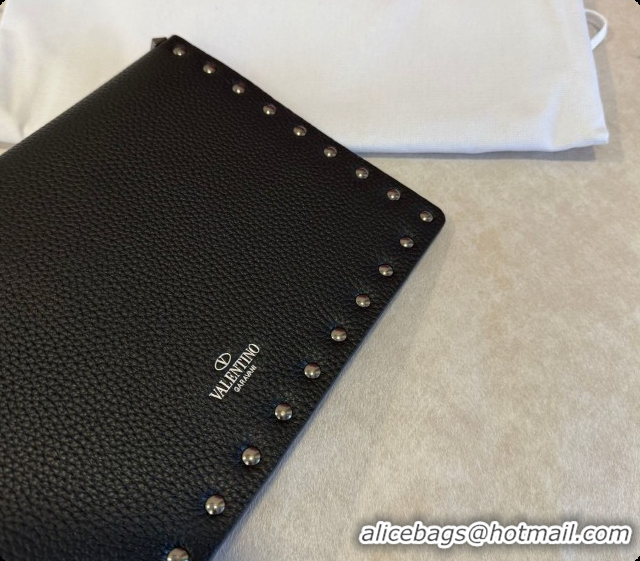Discounts Valentino Rockstud Grainy Calfskin Pouch 1139 Black 2026