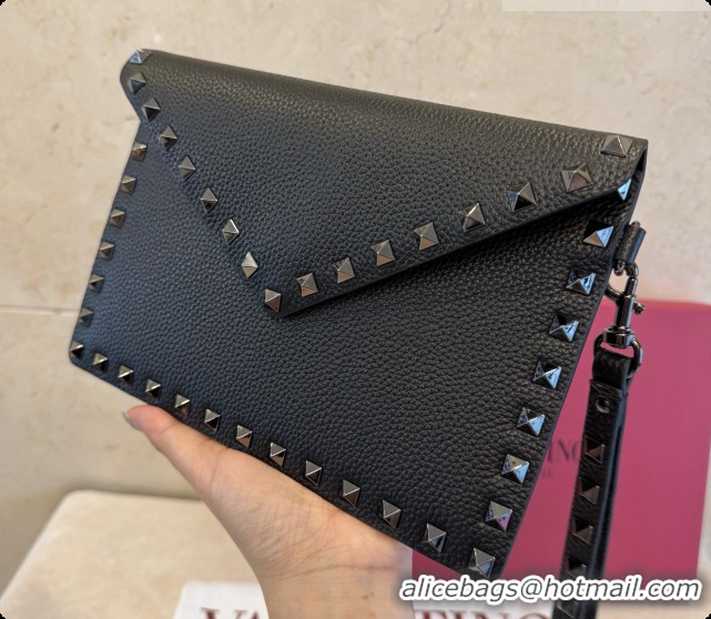 Discounts Valentino Rockstud Grainy Calfskin Pouch 1139 Black 2026