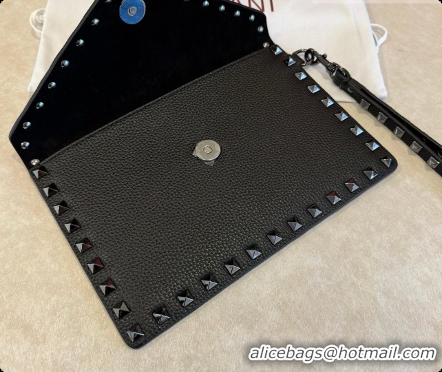 Discounts Valentino Rockstud Grainy Calfskin Pouch 1139 Black 2026