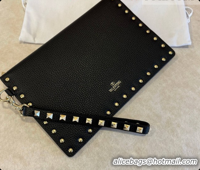 Low Price Valentino Rockstud Grainy Calfskin Pouch 1139 Black 02 2026